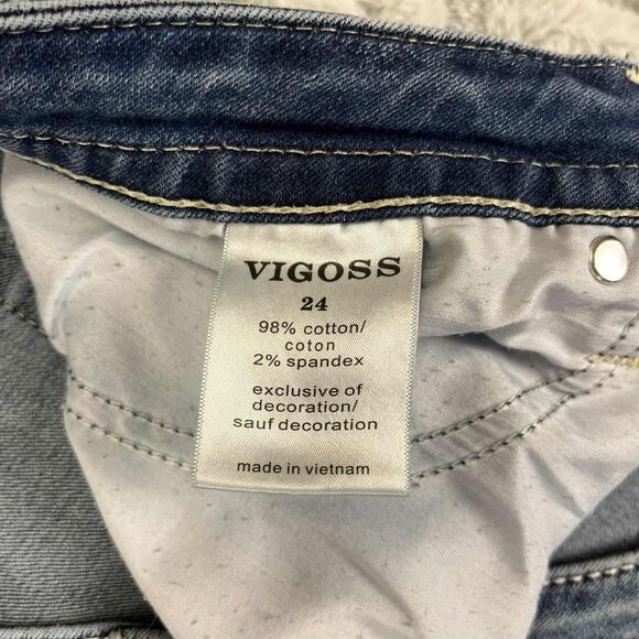 Vigoss Jeans Women 24 Capri Medium Wash Stretch Denim Embroidered Western Boho - Picture 5 of 10